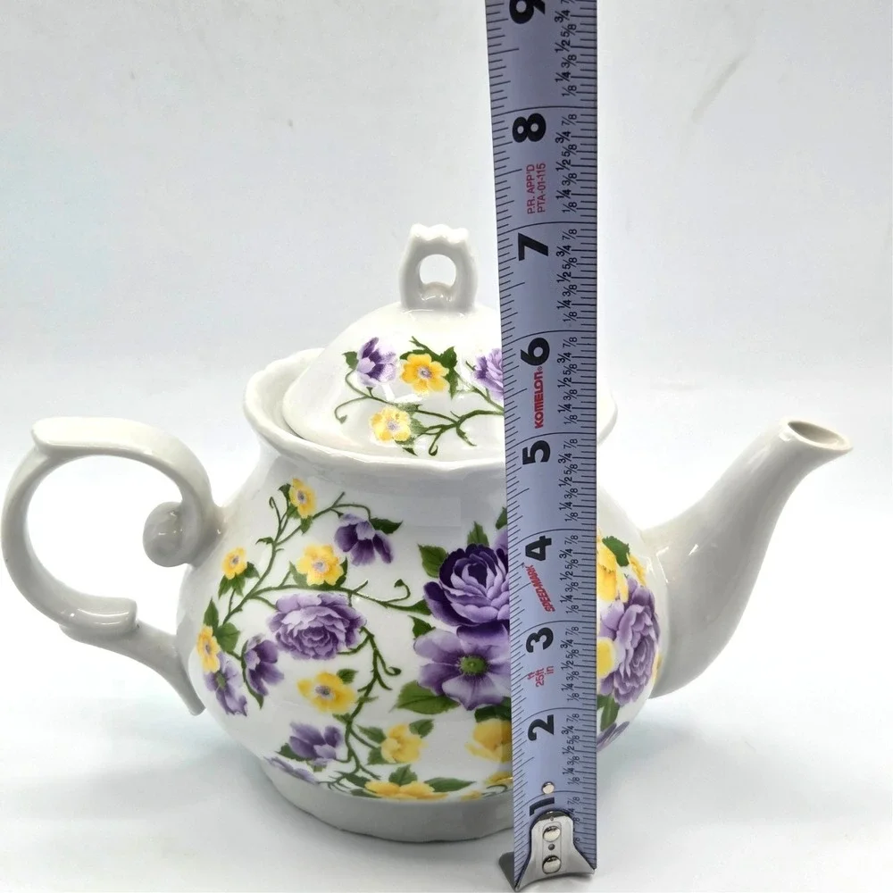 Vintage‎ Teapot Purple and Yellow Flowers Unmarked Cottage Core